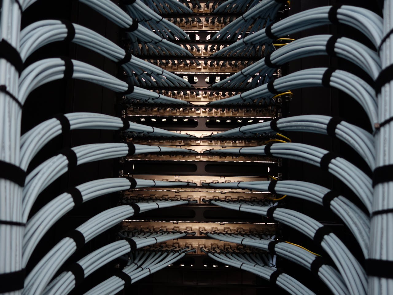Services-03 Organized network server cables for efficient data management.